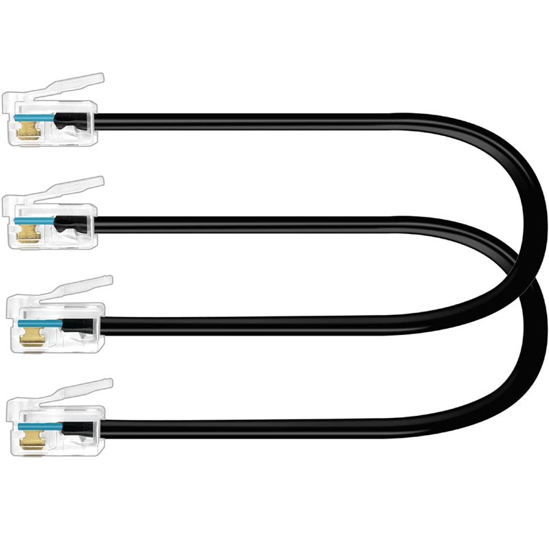 NECABLES 2Pack 6 Inch Short RJ12 Cable Short Phone Cord RJ12 6P6C Male to Male Straight Wired for Both Data and Voice Use Black - 6in - Image 1